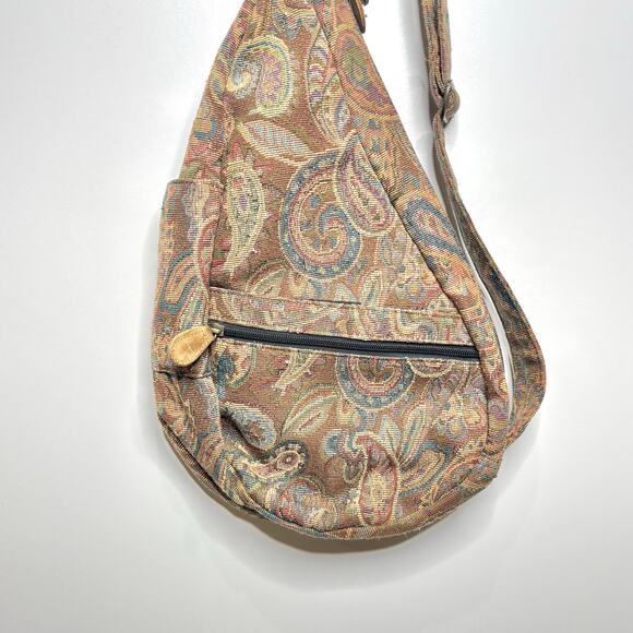 LL Bean Vintage Tapestry Leather Trim Sling Backpack - Picture 10 of 11